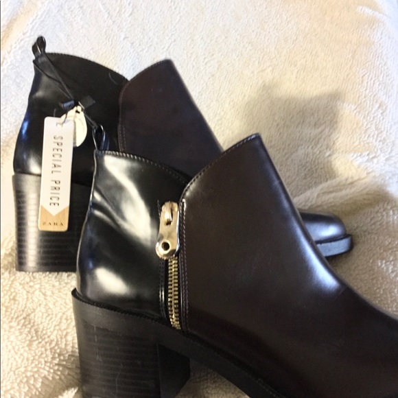 Zara Brown & Black Booties, Gold Zippers, Size 41, Almond Toe - Picture 2 of 16